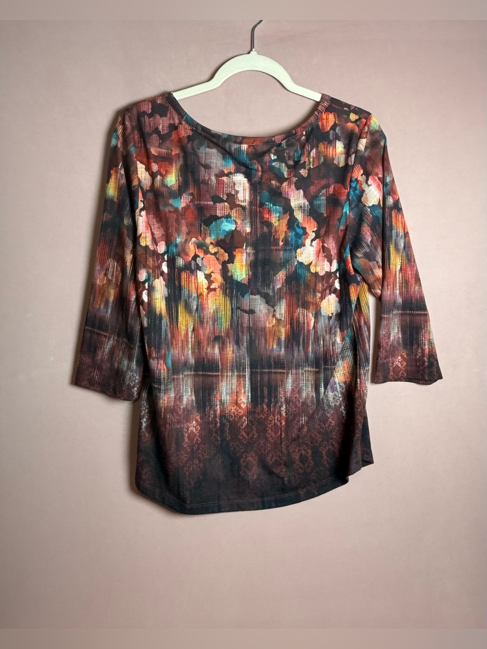 Christopher & Banks Multicolor Abstract Print V Neck Long Sleeve Blouse Size M - Picture 2 of 6